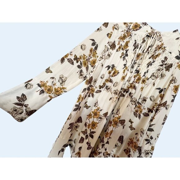 FREE PEOPLE Pebble Crepe Floral Tunic Bell Sleeve Boho Top Size S - Picture 4 of 7